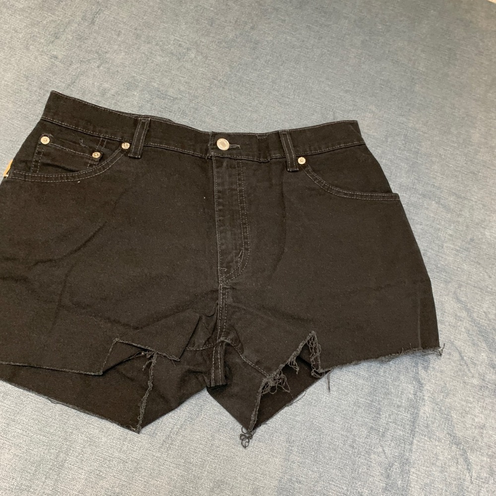 Y2K Levi's Cut Off Shorts Women 12 Mis Black Denim Cotton Stretch Dark Zip Fly